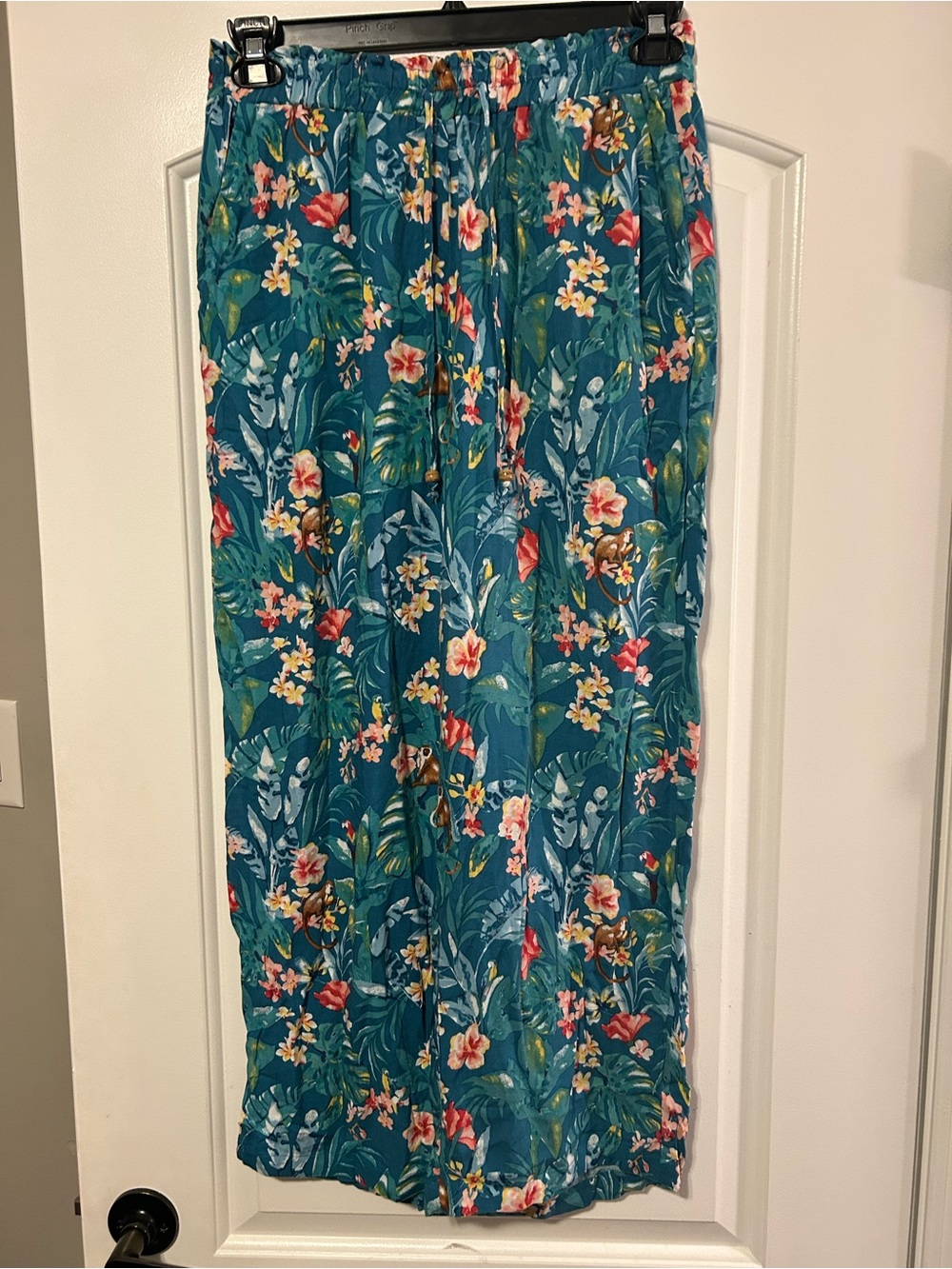 Teal Floral Drawstring Pants - Women’s M